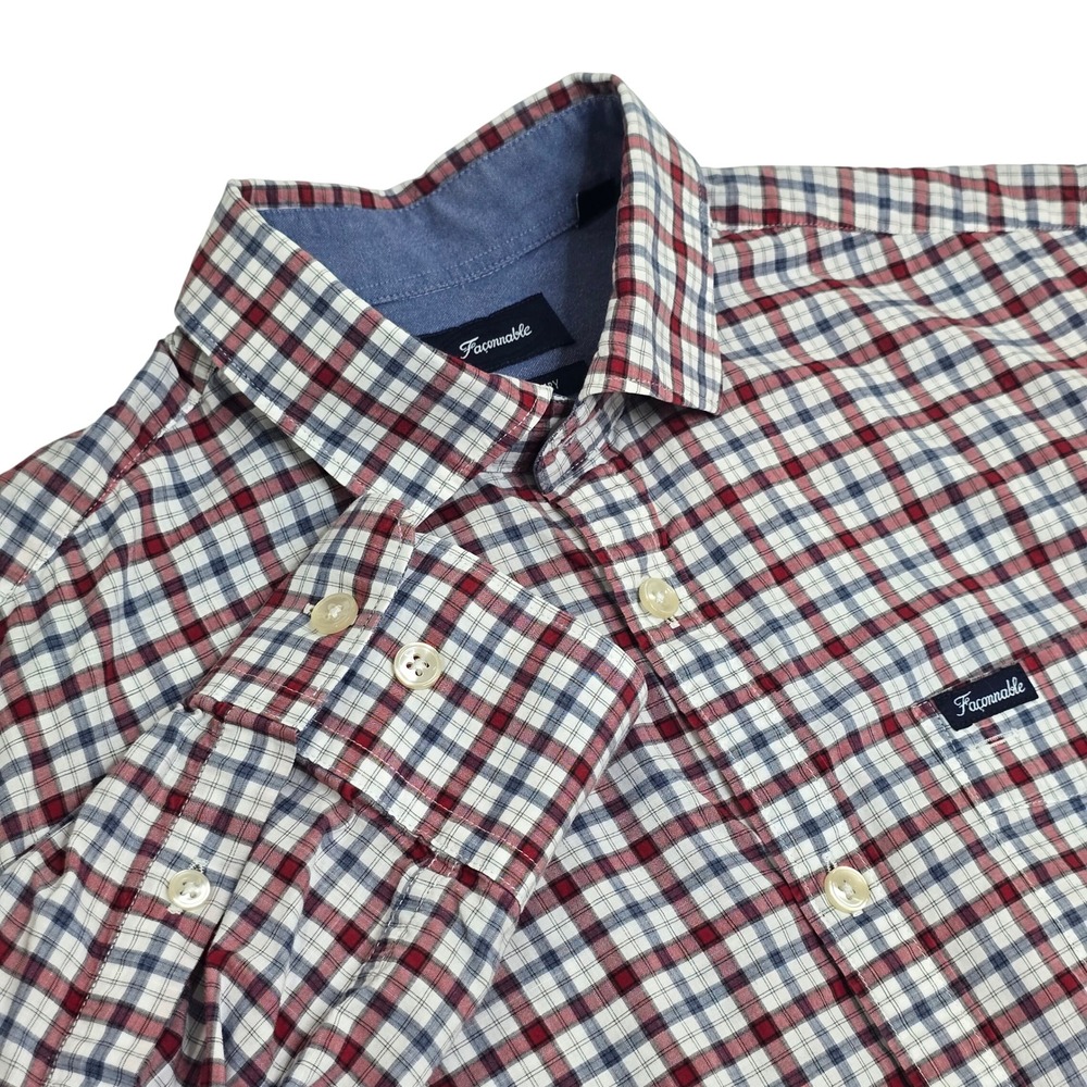 Faconnable Button Down Shirt Mens S Red White Plaid Contemporary Long Sleeve - Picture 2 of 14